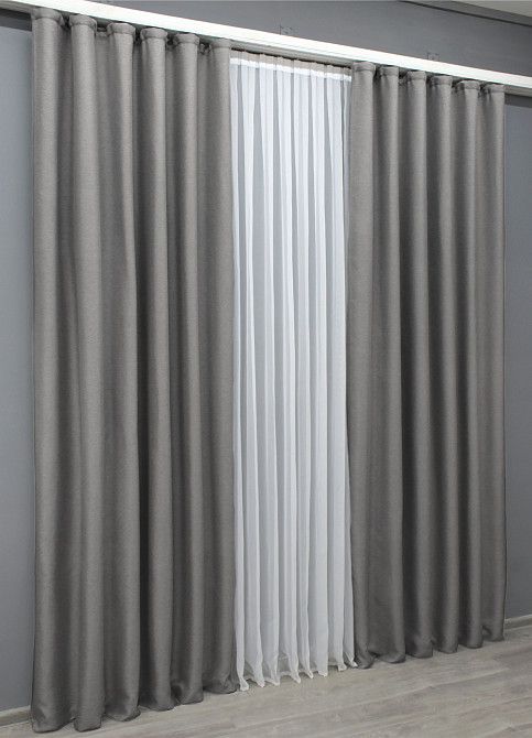 Комплект готовых штор VR-Textil Лен-блэкаут № 1797ш Серый 150х270см 2 шт (33-0764) Киев - изображение 4