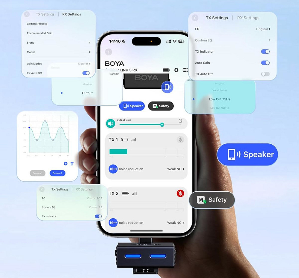 Микрофон двойной беспроводной с ИИ в кейсе для телефона/камеры Type-C Lightning Boya BOYALINK 3-01 SBR Киев - изображение 5