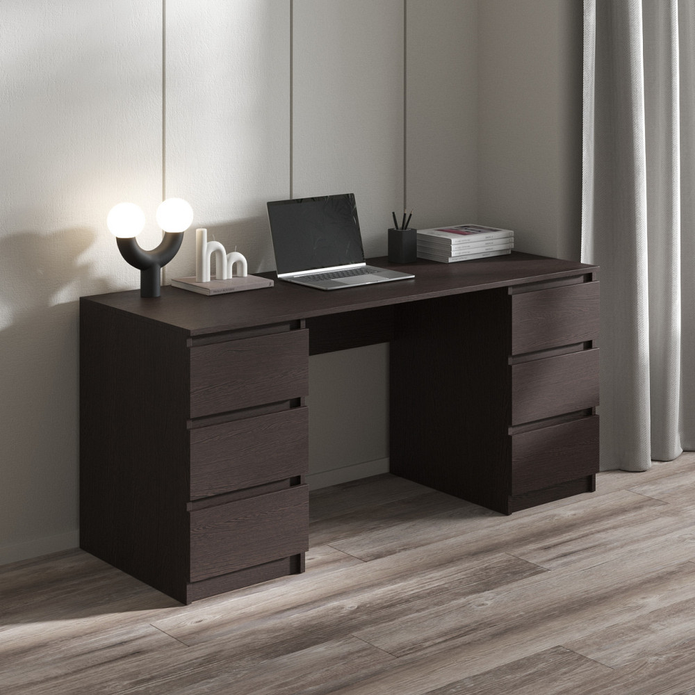 Компьютерный стол VAYS R-2, письменный с 2 тумбами, 6 ящиков без ручек, ЛДСП 160×60×75 см – для дома, офиса Львов - изображение 6