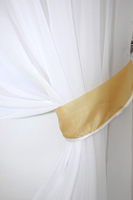 Кухонные шторы VR-Textil № 091к с ламбрекеном и подвязками золотистый с белым 270х170 см (50-866) Киев - изображение 3