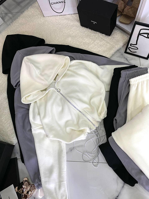 Женский трендовый теплый костюм оверсайз с двойной полар флиса Молочный, 42/46 Одесса - изображение 3