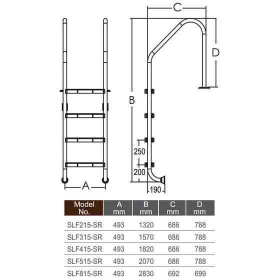 Лестница для бассейна Emaux Standard SLF415-SR (4 ступени). AISI-304 Киев