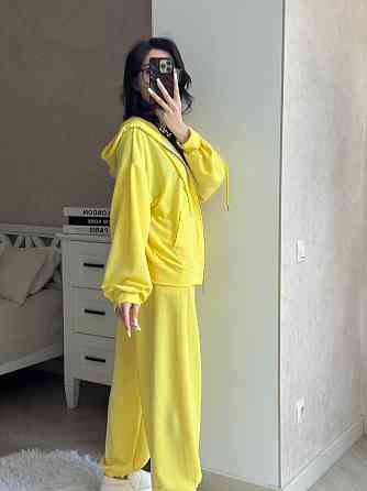 Жіночий прогулянковий оверсайз костюм-двійка: кофта та штани двонитка Жовтий Одеса