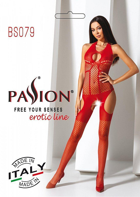 Бодістокінг з імітацією панчох Passion BS079 red Sex Aura Київ - фото 4