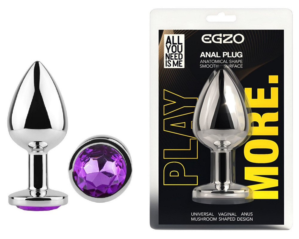 Анальная пробка с кристаллом EGZO - Silver Round Plug Purple size S Sex Aura Киев - изображение 1