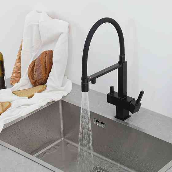 Смеситель для кухни с подключением к фильтру GAPPO G4395-56 с гибким изливом, черный Киев