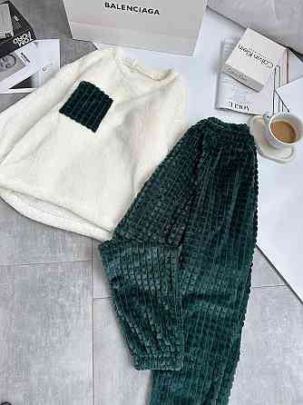 Женская теплая домашняя пижама махра+ махра фактурная смарагдовий, 42/44 Одесса