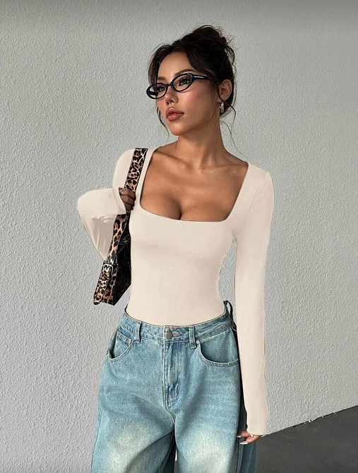 Женский базовый боди с квадратным вырезом микродайвинг Молочный, 42/46 Одесса - изображение 4