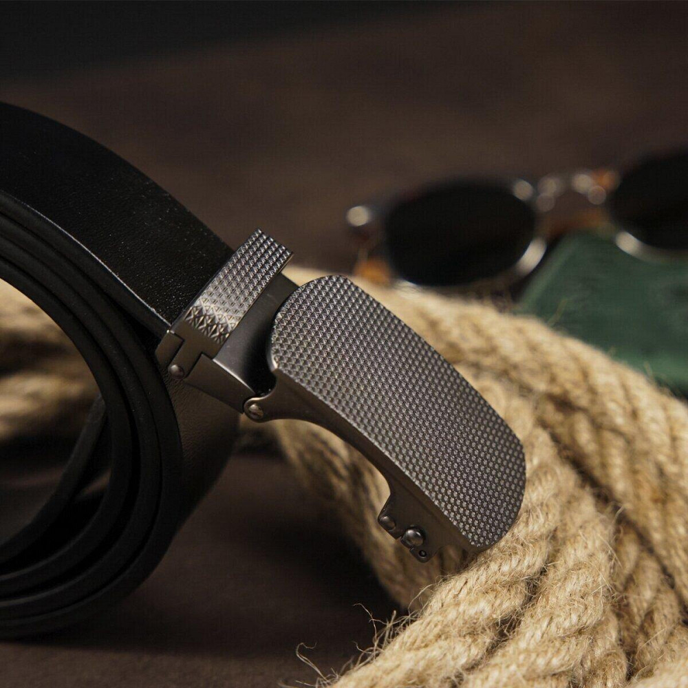 Ремінь чоловічий з зернистою пряжкою автомат Vintage 20272 Чорний Київ - фото 8