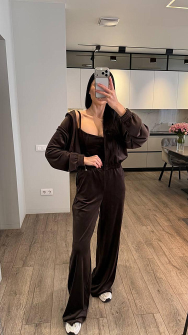 Жіночий стильний повсякденний костюм - велюр плюш Шоколад, 44/46 Одеса - фото 1