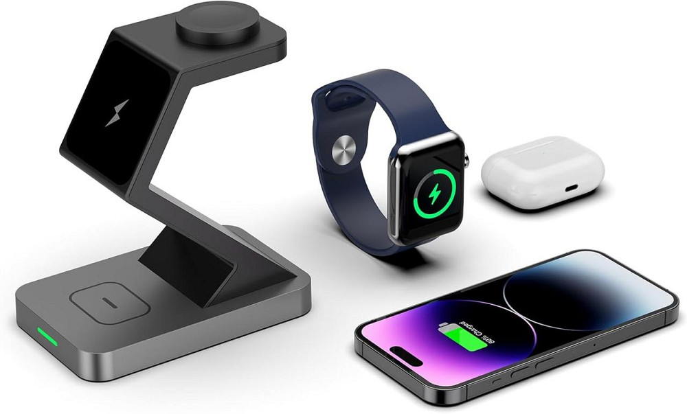 Магнитная беспроводная зарядка 3в1 JIANUO, 15W, MagSafe для iPhone, AirPods, Apple Watch, адаптер в комплекте, Киев - изображение 4