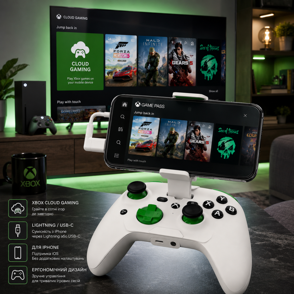 Мобільний геймпад RiotPWR Cloud Gaming Controller для iOS Xbox Edition ігровий контролер для iPhone Lightning/USB-C Київ - фото 1