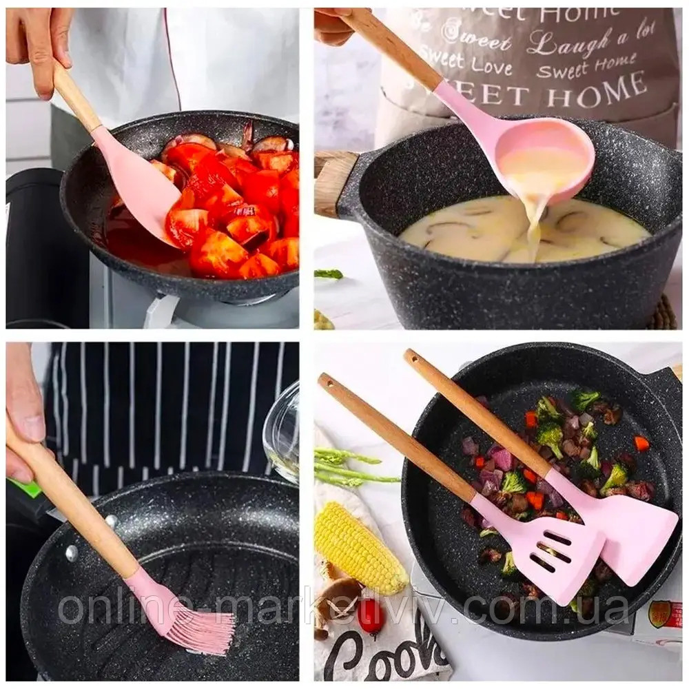 Набір кухонного приладдя, 19 предметів Kitchen Set, Рожевий / Набір приладів для кухні / Набір для кухні Київ - фото 6