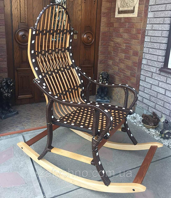 Гойдалка крісло чорна | крісло-гойдалка ротанг | крісло гойдалка плетене з підставкою для ніг Київ - фото 8