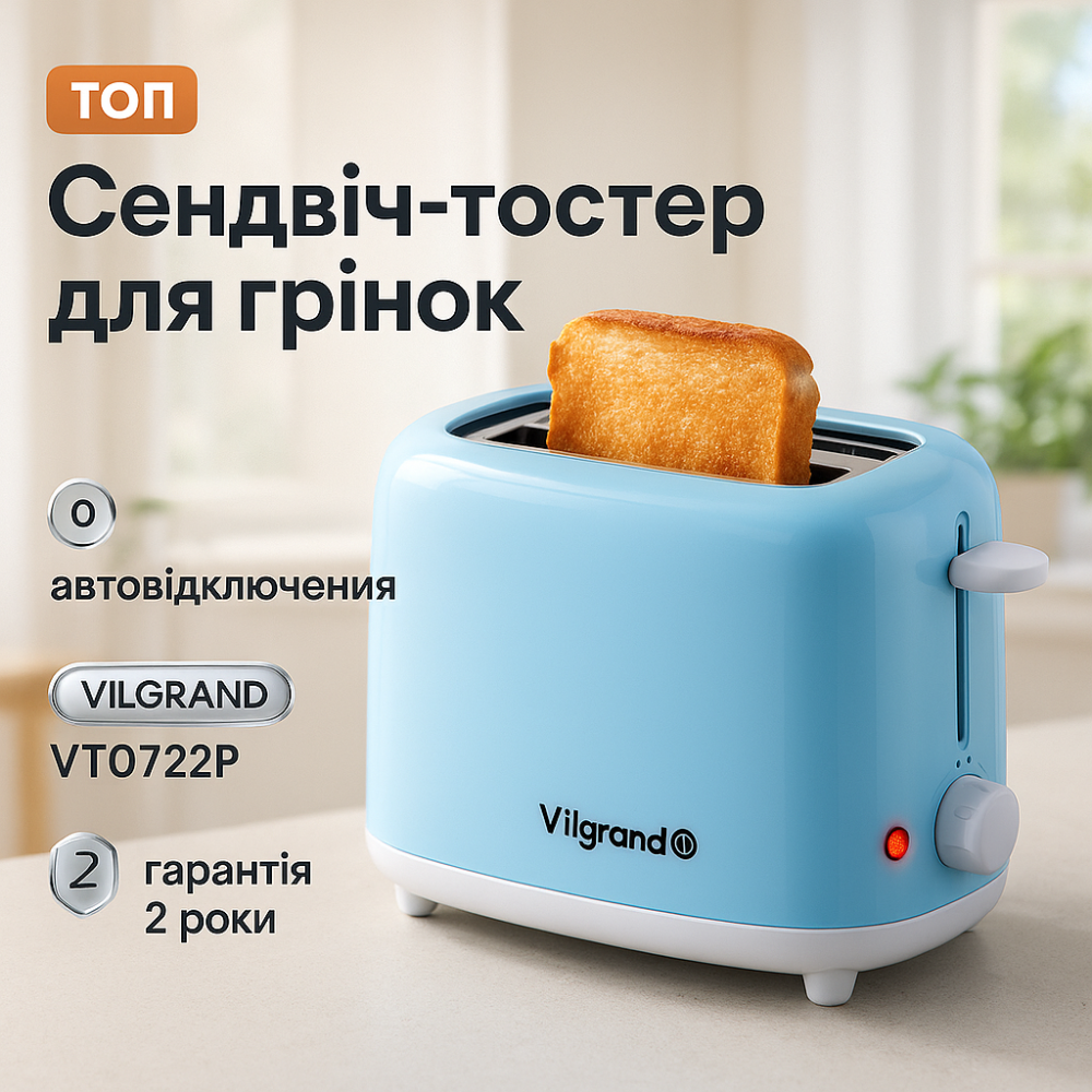 Тостер для ломтиков с функцией размораживания VILGRAND VT0722P 750 Вт, Тостер с таймером GS-57 Львов - изображение 14