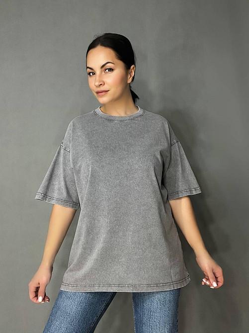 Футболка жіноча A-N 48020 базова оверсайз подовжена вільний крій варена тай дай one size, сірий, one Одеса - фото 9