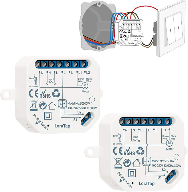 Комплект 4шт. Розумний вбудований перемикач LoraTap WiFi: релейний модуль для електричних ролет штор жалюзі та маркіз з таймером Дніпро - фото 5