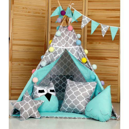 Вігвам Хатка комплект Сонце Бірюза із сірим з подушкою Київ - фото 2