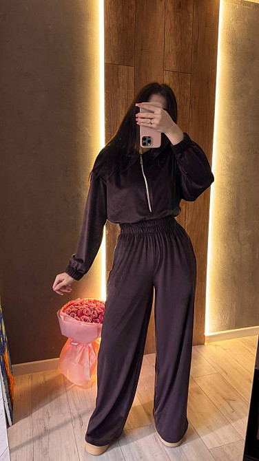 Жіночий стильний повсякденний комбінезон велюр плюш Шоколад, 42/44 Одеса - фото 6