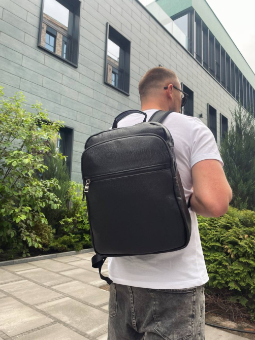 Рюкзак кожаный для мужчины 29х40х15, черный цвет Киев - изображение 4