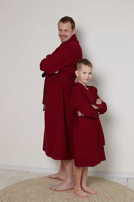 Мужской вафельный халат Ideal Textile длинный бордовый (56860594) Черновцы - изображение 2