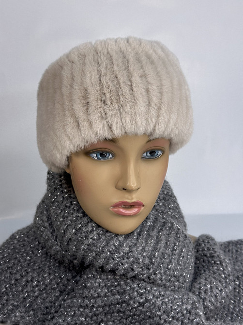 Меховая повязка на голову Пудровый Харьков - изображение 3