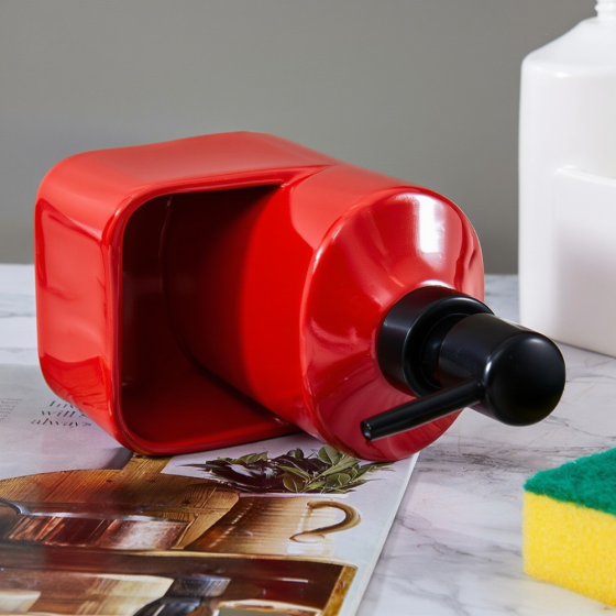 Диспенсер-дозатор для мила керамічний для ванної та кухні 380 мл, для рідкого мила та миючого засобу, червоний Кам'янець-Подільський