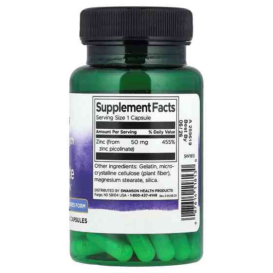 Цинк Swanson Extra Strength Zinc Picolinate, 50 mg, 60 Capsules Луцьк