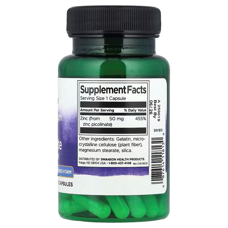 Цинк Swanson Extra Strength Zinc Picolinate, 50 mg, 60 Capsules Луцьк - фото 2