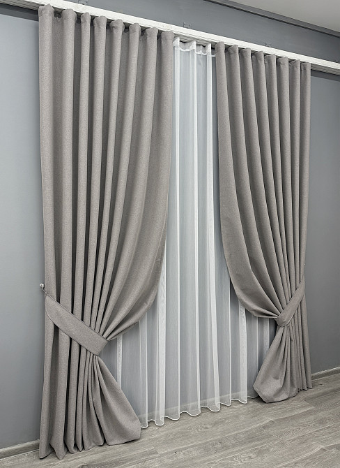 Комплект штор VR-Textil 100% блэкаут ASHEN NIGHT 100х270 2шт и Тюль 300х270 1848ш-1153т кофейно-серый с белым 71-085/1 Киев - изображение 2