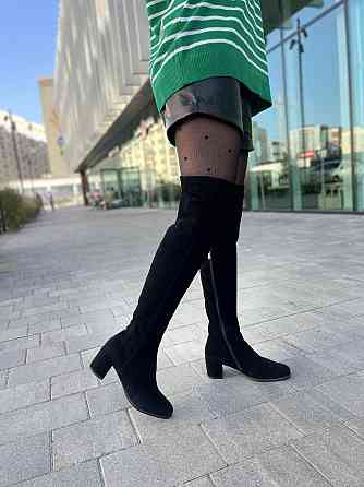 Stepter Ботфорти жіночі зимові, натуральний велюр чорні, на підборах 6 см. 6076 / Стильні чобот Коломыя