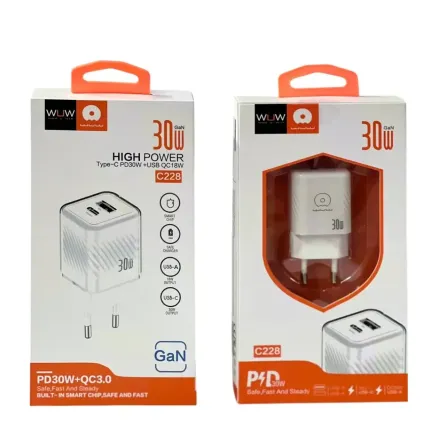 Зарядний пристрій WUW C228 220В 30Вт з портами USB і Type-C, підтримка швидкої зарядки 5В/9В/12В для гаджетів Одеса