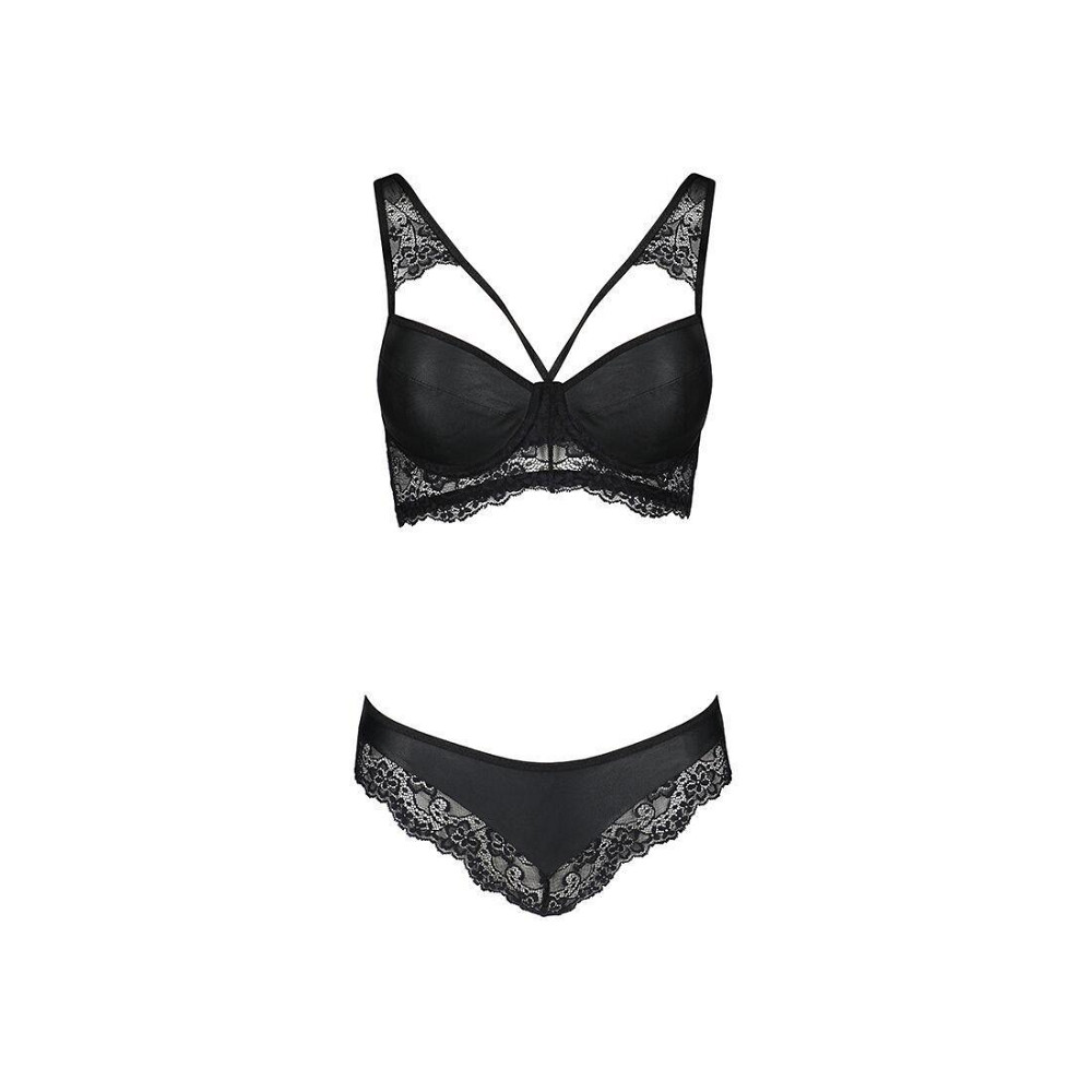 Комплект з еко-шкіри та мережива Passion LOONA SET L/XL, black, бра і трусики Sex Aura Київ - фото 5