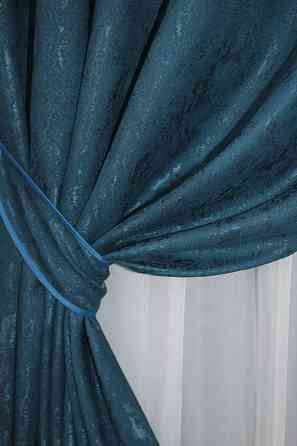 Комплект штор на люверсах VR-Textil Льон мармур Pavliani № 1365ш 150х250 см 2 шт Синій (37-0050) Київ