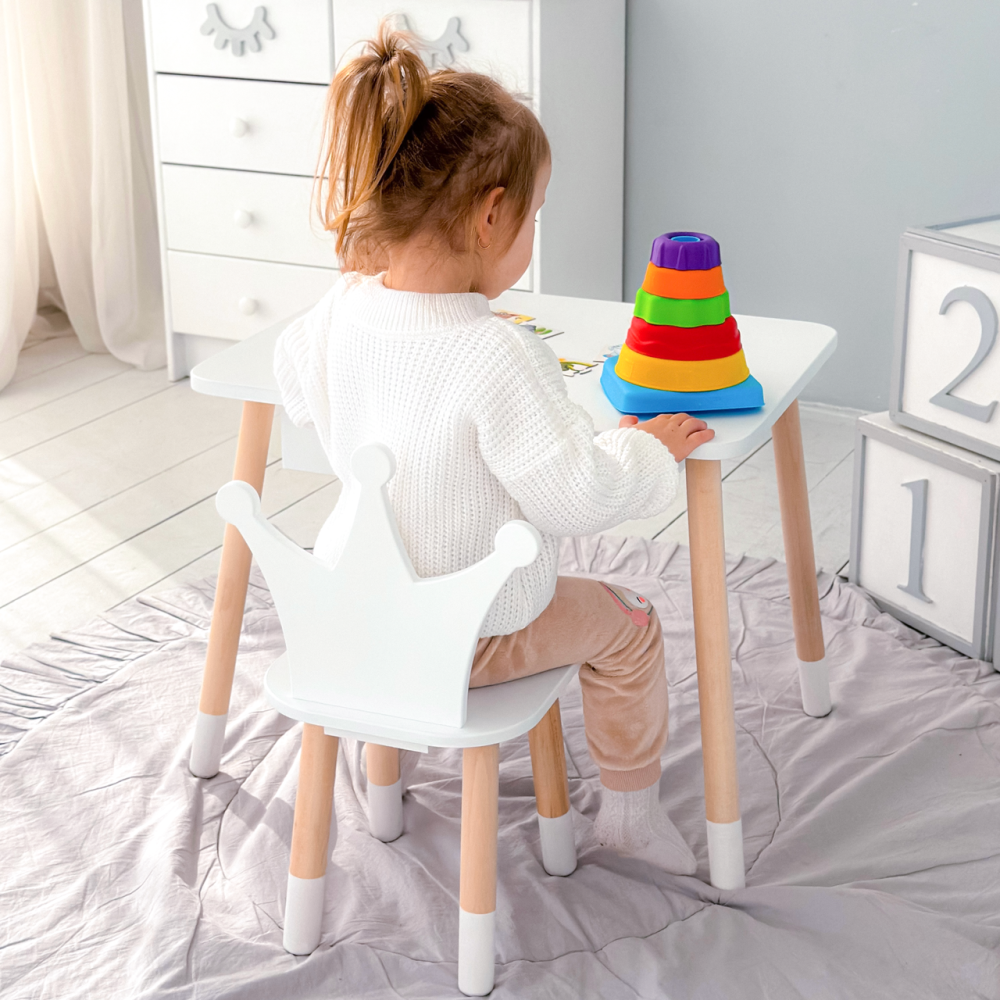 Стіл прямокутний з ящиком для речей 46х60х45 і стілець корона 26х26х24, столик та стільчик в дитячу, білий Кам'янське - фото 16