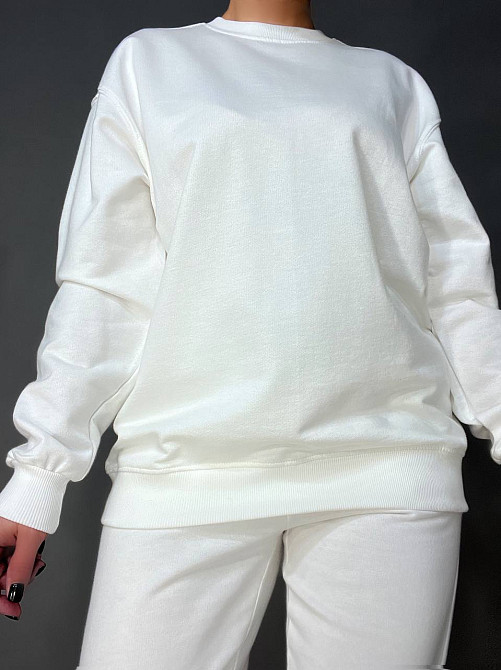 Костюм женский Pepper&mint FA24-01 базовый двунитка без утепления свитшот оверсайз и джогеры на резинке белый, белый, S Киев - изображение 3