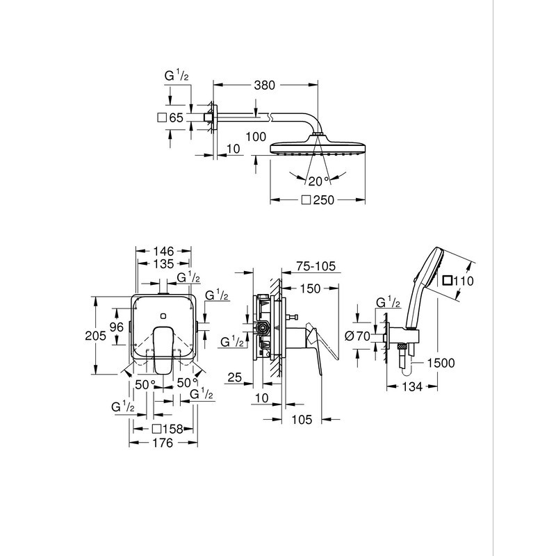 Душова система прихованого монтажу Grohe Cubeo з Tempesta 250 (1053360000) Київ - фото 4