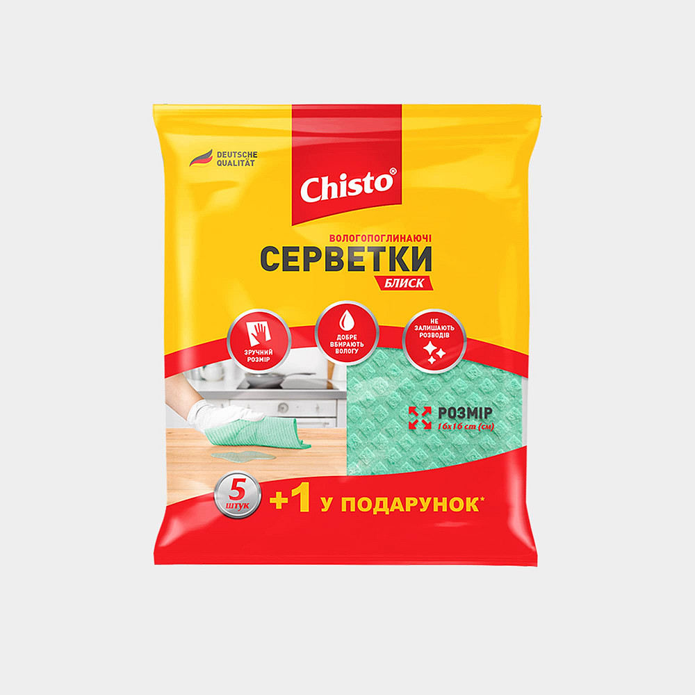 chisto серветки вологопоглинаючі 5+1шт блиск Гостомель - фото 1