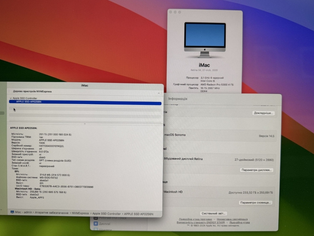 Apple iMac 27 5K 2020 i5 16GB RAM 256GB SSD AMD 4GB Киев - изображение 1