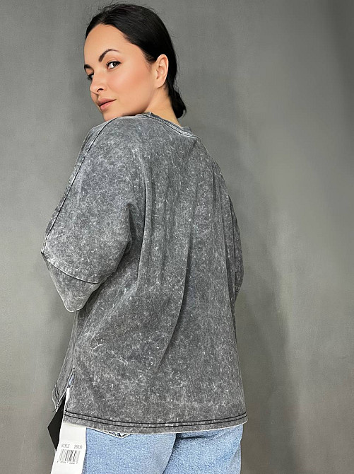 Футболка женская A-N 26030 вареная тай-дай оверсайз с вышивкой Mickey Mouse, серый, one size Киев - изображение 10