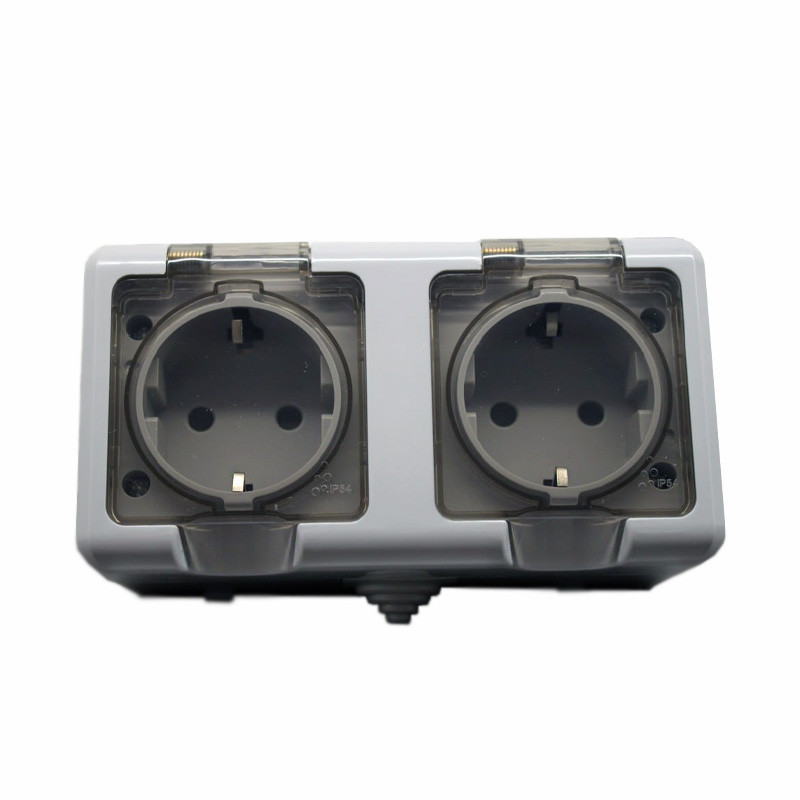 Розетка двойная с заземлением и крышкой 16А, IP54 серый Днепр - изображение 1