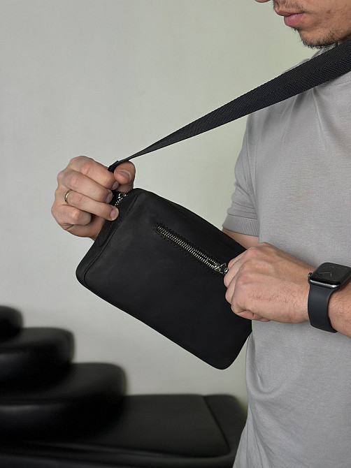 Сумка мужская через плечо, барсетка, кожаная вместительная, чернаяMasterSem Киев - изображение 3