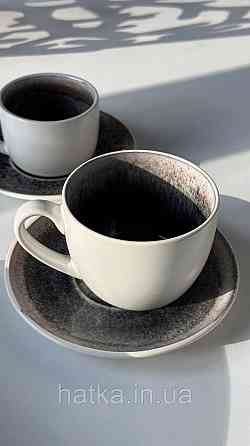 Набір чайний 4 чашки + 4 блюдця Olens "Інтерстелар" 300 мл кераміка біло-чорна для дому ресторану Київ