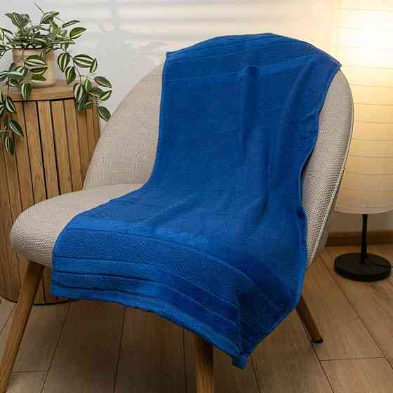 Полотенце банное махровое с велюровым бордюром GM Textile 100х150см 500г/м2 (Синий) Сумы
