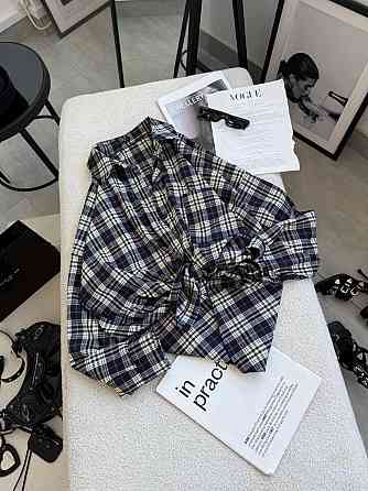 Жіноча класична сорочка в карту оверсайз крою костюмний тіар Синій Одеса