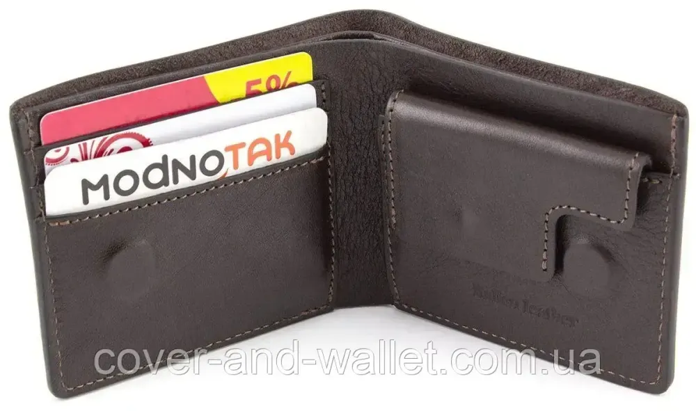 Коричневый мужской кожаный кошелек ручной роботы на магнитах Grande Pelle Коричневый Киев - изображение 4