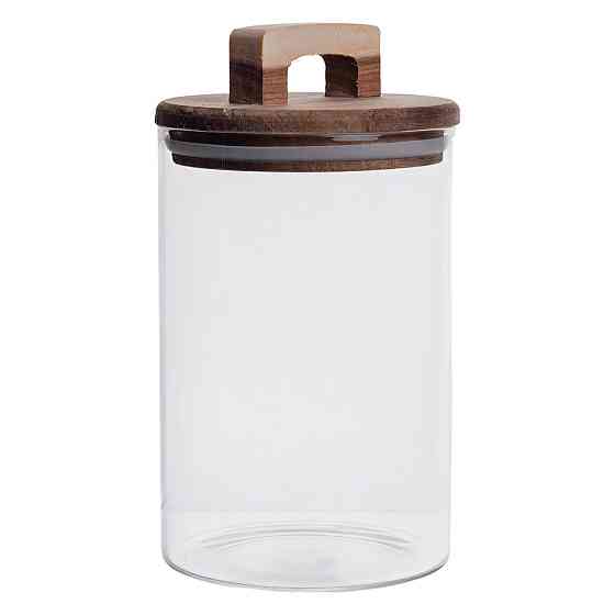 Висока скляна банка 1,5 л з бамбуковою кришкою для зберігання круп і продуктів SBR Київ
