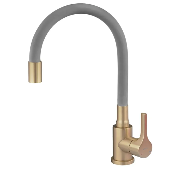 Змішувач для кухні Zerix Rex-011 Brushed Gold Refl.Grey з нержавіючої сталі (Колір матове золото+силіконовий вилив сірий) (ZX6133) Харьков