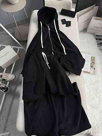 Женский теплый повседневный костюм двойка: кофта и брюки из двухстороннего флиса Черный, 48/52 Одесса