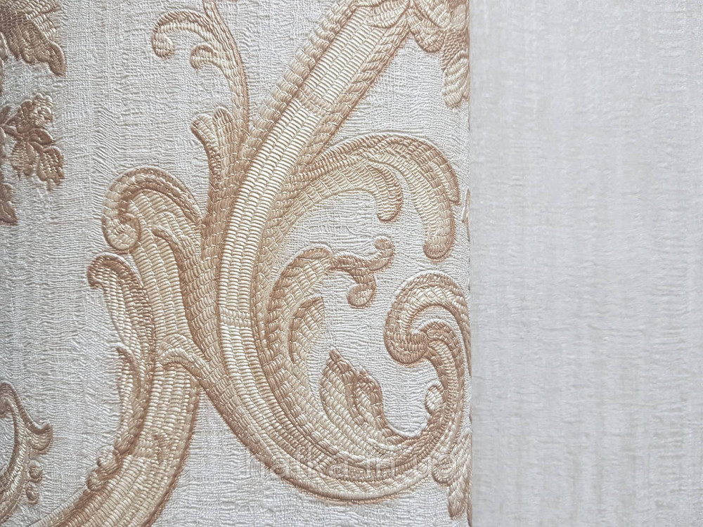 Шпалери вінілові на флізеліні AdaWall Seyyah 1.06х10 квіти в горщику вензеля структурні золотисті на бежевому Київ - фото 4